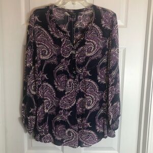 Lucky Brand  Sheer Paisley Tunic Top  Size 1X
